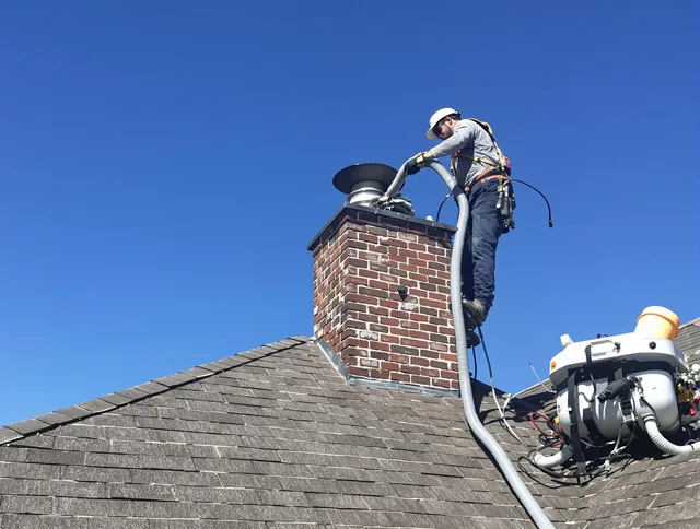Dedicated New London Chimney Sweep team member cleaning a chimney in New London, CT
