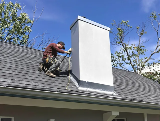 New London Chimney Sweep team member finishing chimney construction in New London, CT