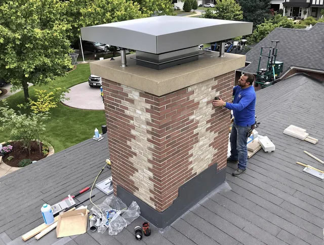 New London Chimney Sweep team working on a custom chimney remodel in New London, CT