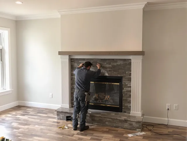 New London Chimney Sweep finishing a custom fireplace install in New London, CT